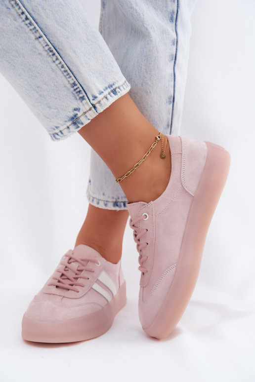 Roze platform sneakers van faux suede Coralia