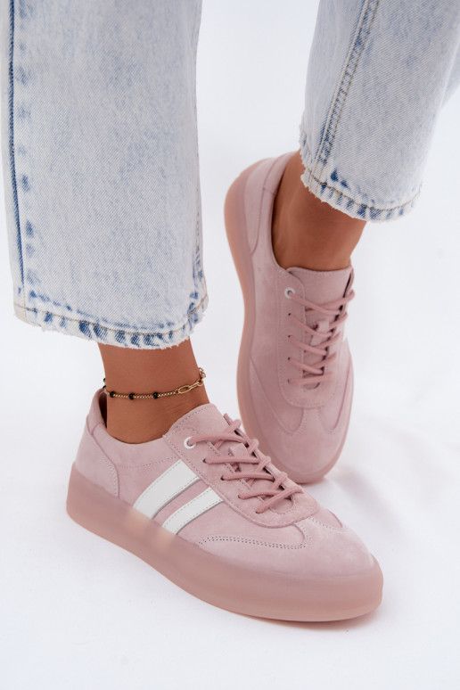 Roze platform sneakers van faux suede Coralia