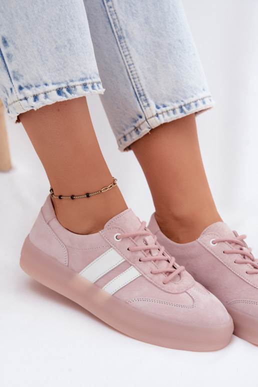 Roze platform sneakers van faux suede Coralia