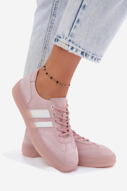 Roze platform sneakers van faux suede Coralia