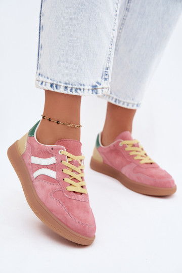 Roze suède platform sneakers Coressa