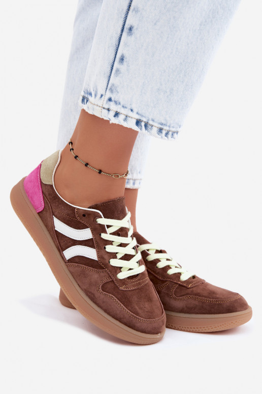 Bruine suède platform sneakers Coressa