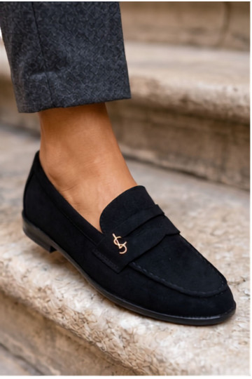 Zwarte faux suede dames mocassins Prestelle