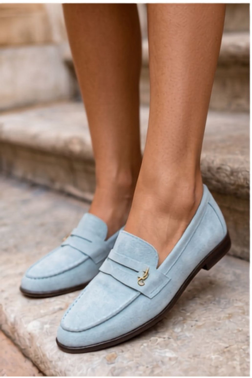 Blauwe faux suede dames mocassins Prestelle