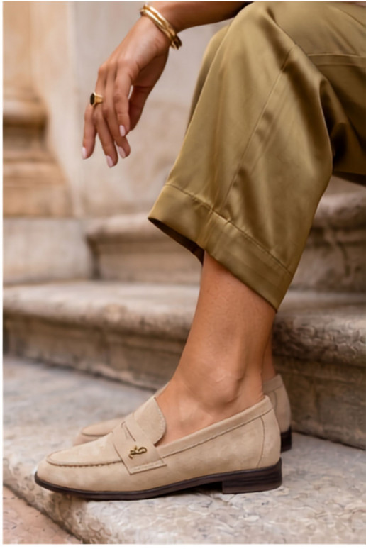 Beige faux suede dames mocassins Prestelle