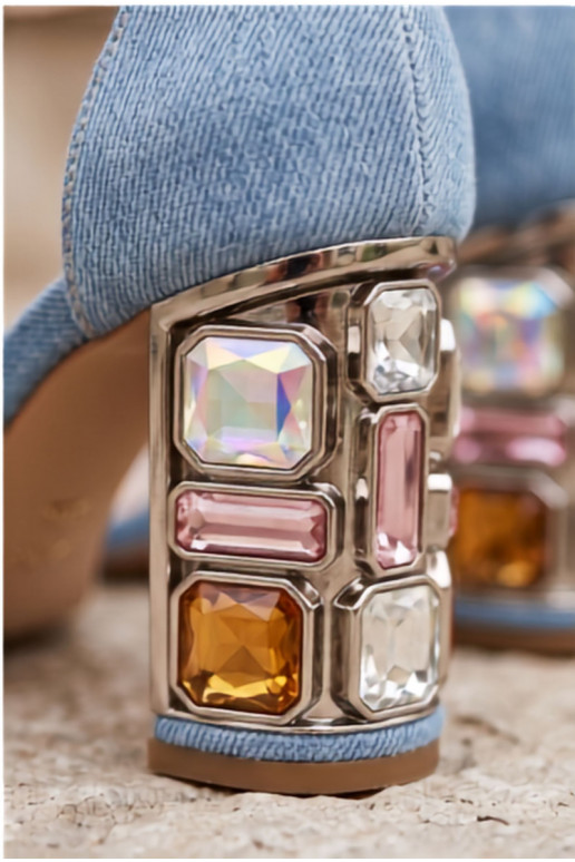 Dames sandalen met hoge hak en sprankelende studs van denim Cloudie