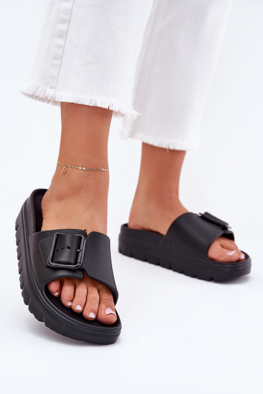 Zwarte dames lichte platform slippers met gespen Viasara