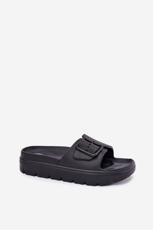 Zwarte dames lichte platform slippers met gespen Viasara