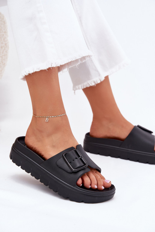 Zwarte dames lichte platform slippers met gespen Viasara