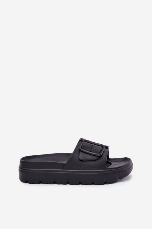 Zwarte dames lichte platform slippers met gespen Viasara