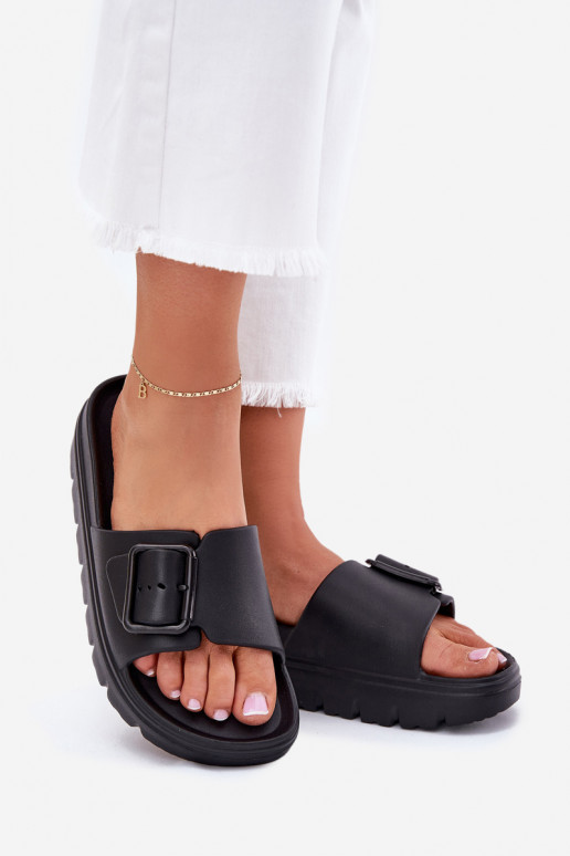 Zwarte dames lichte platform slippers met gespen Viasara