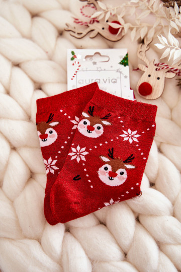 Dames kerstkousen met glans in rode kleur Reindeers