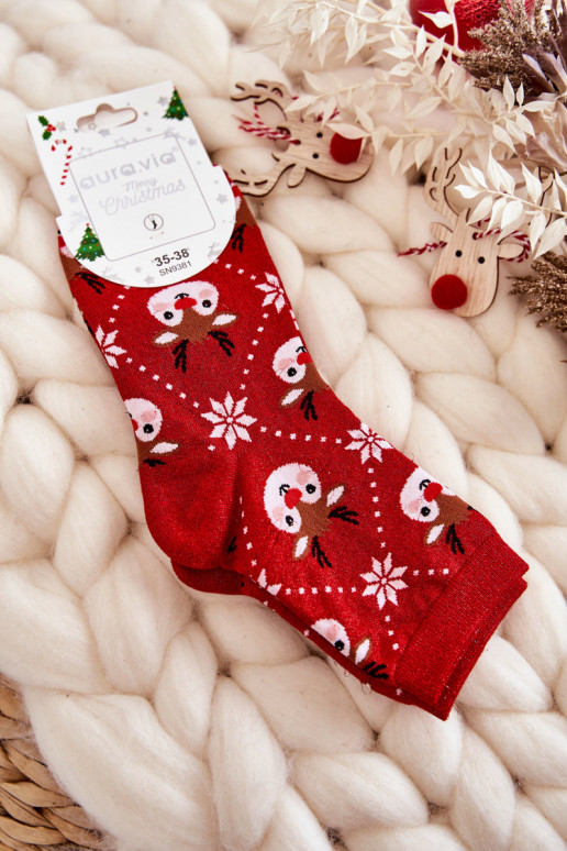 Dames kerstkousen met glans in rode kleur Reindeers