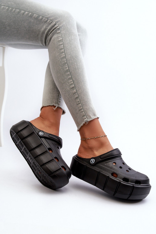 Lichte dames platform slippers in zwart Itubia