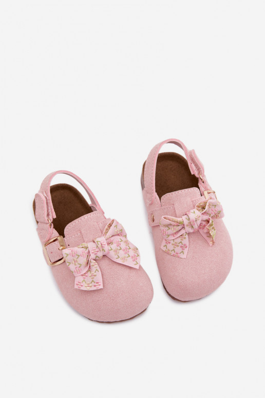 Kinderen klompen sandalen met strikken in roze kleur Rosella