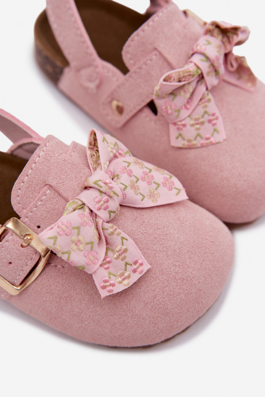 Kinderen klompen sandalen met strikken in roze kleur Rosella