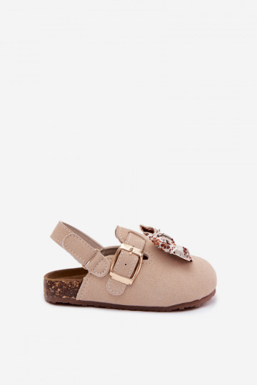 Kinderen klompen sandalen met strikken in zandkleur Rosella 2