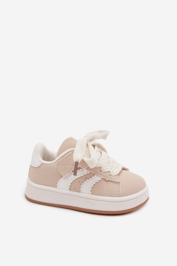 Kindersneakers met klittenband sluitingen van faux leather in zandkleur Zoya