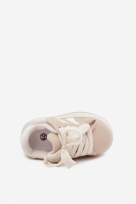 Kindersneakers met klittenband sluitingen van faux leather in zandkleur Zoya
