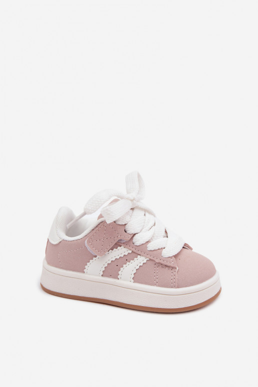 Kindersneakers met klittenband sluitingen van faux leather in roze kleur Zoya