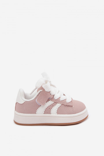 Kindersneakers met klittenband sluitingen van faux leather in roze kleur Zoya 2