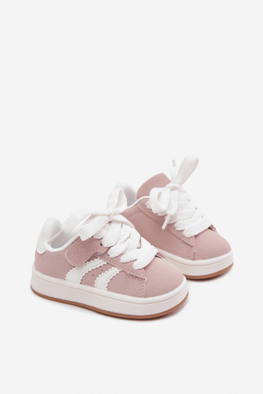 Kindersneakers met klittenband sluitingen van faux leather in roze kleur Zoya