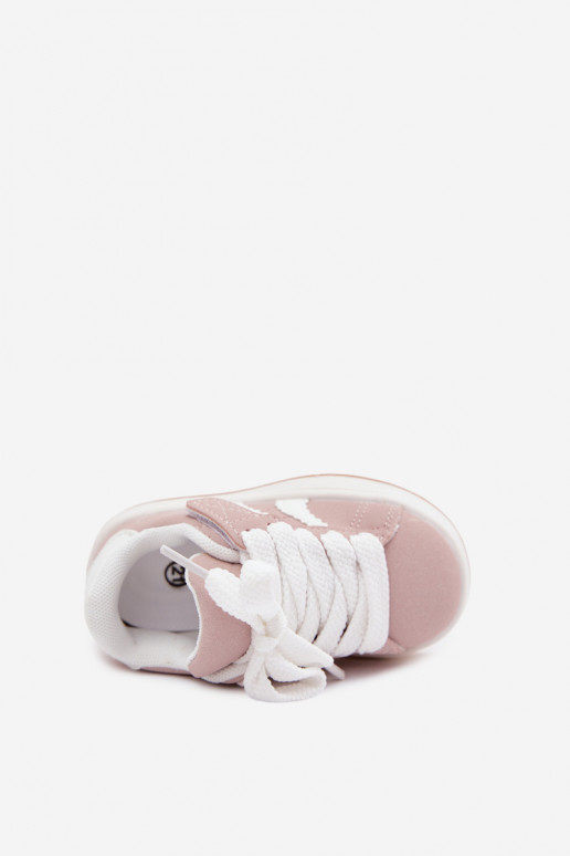 Kindersneakers met klittenband sluitingen van faux leather in roze kleur Zoya