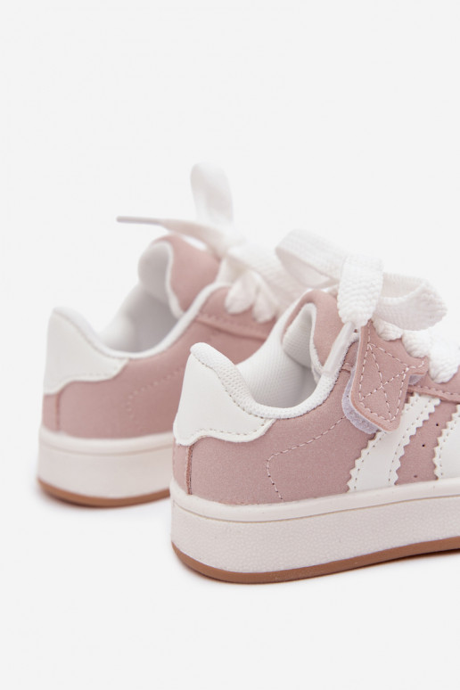 Kindersneakers met klittenband sluitingen van faux leather in roze kleur Zoya