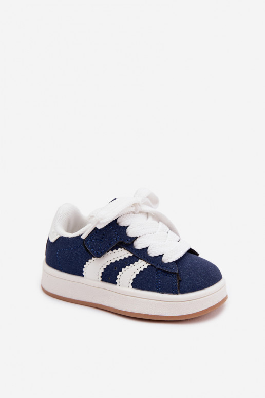 Kindersneakers met klittenband sluitingen van faux leather in donkerblauwe kleur Zoya