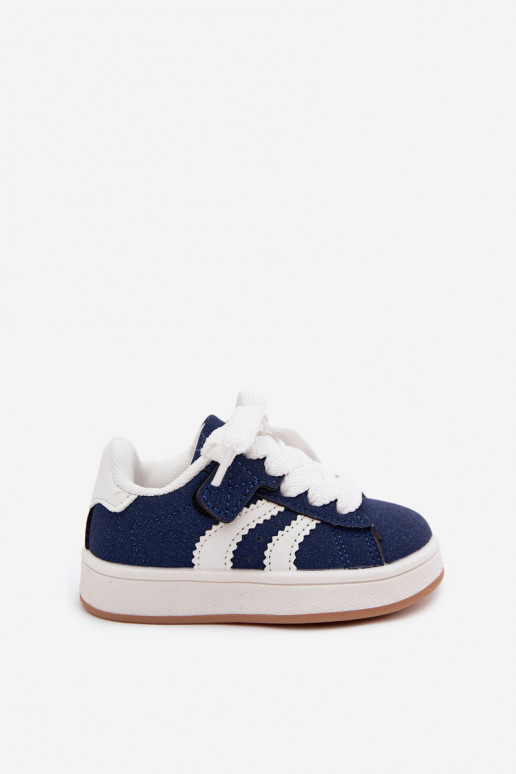 Kindersneakers met klittenband sluitingen van faux leather in donkerblauwe kleur Zoya