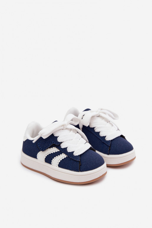 Kindersneakers met klittenband sluitingen van faux leather in donkerblauwe kleur Zoya