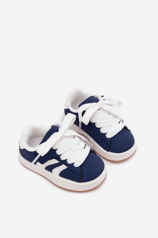 Kindersneakers met klittenband sluitingen van faux leather in donkerblauwe kleur Zoya