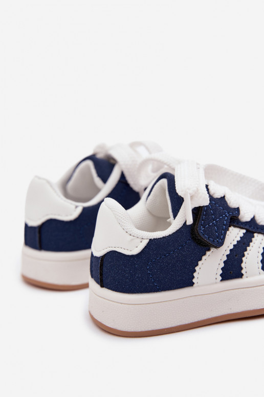 Kindersneakers met klittenband sluitingen van faux leather in donkerblauwe kleur Zoya