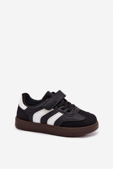 Kindersneakers met klittenband sluitingen van faux leather in zwarte kleur Ronja