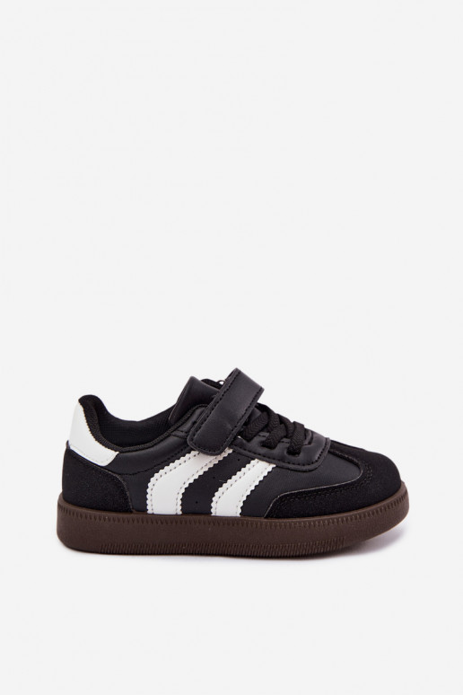 Kindersneakers met klittenband sluitingen van faux leather in zwarte kleur Ronja
