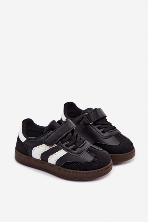 Kindersneakers met klittenband sluitingen van faux leather in zwarte kleur Ronja