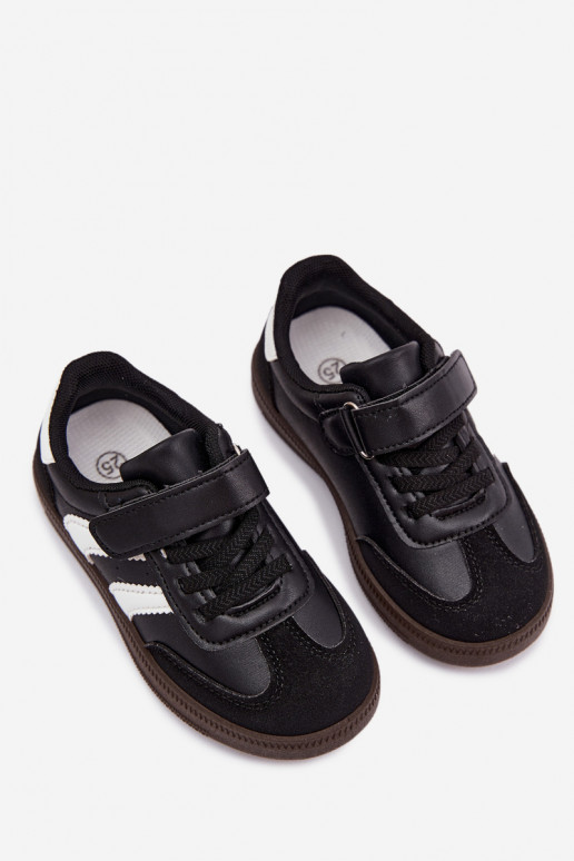 Kindersneakers met klittenband sluitingen van faux leather in zwarte kleur Ronja