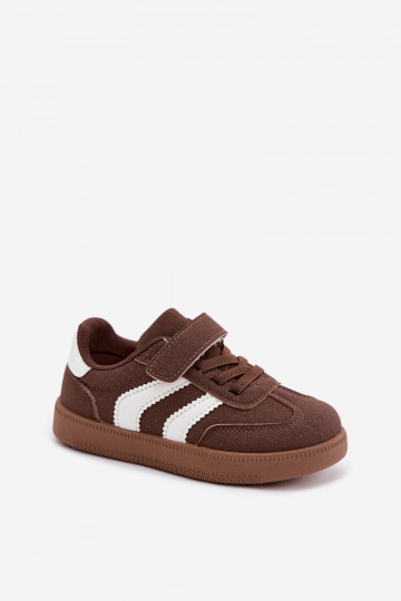 Kindersneakers met klittenband sluitingen van faux leather in bruine kleur Ronja