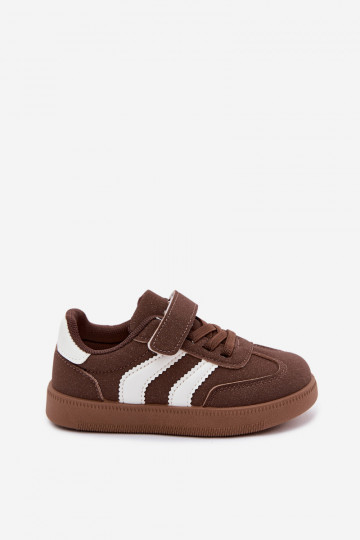 Kindersneakers met klittenband sluitingen van faux leather in bruine kleur Ronja 2
