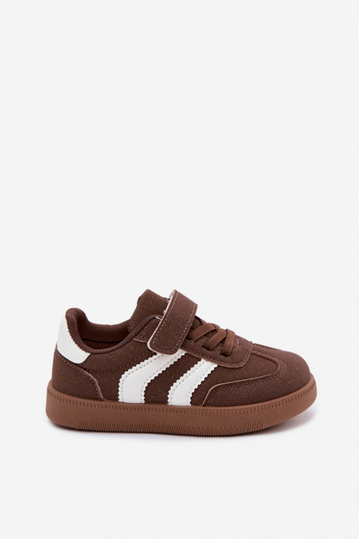 Kindersneakers met klittenband sluitingen van faux leather in bruine kleur Ronja