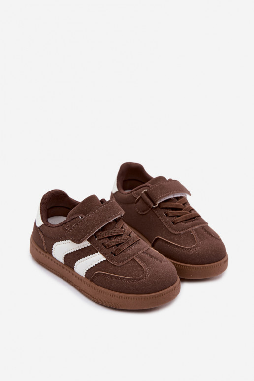 Kindersneakers met klittenband sluitingen van faux leather in bruine kleur Ronja