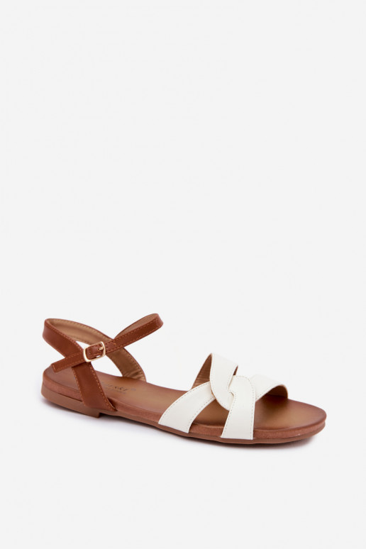 Platte sandalen voor dames S.Barski in wit-bruin