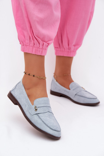 Blauwe faux suede dames mocassins Prestelle 2