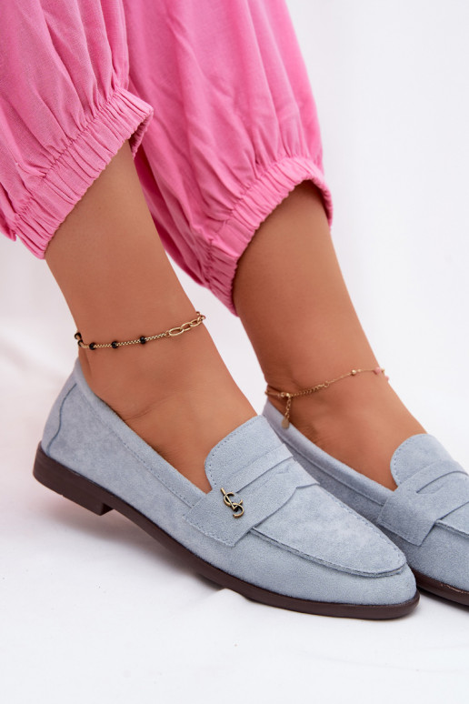Blauwe faux suede dames mocassins Prestelle