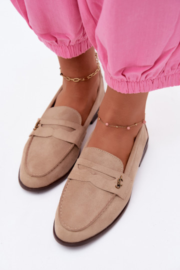 Beige faux suede dames mocassins Prestelle