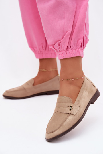 Beige faux suede dames mocassins Prestelle 2