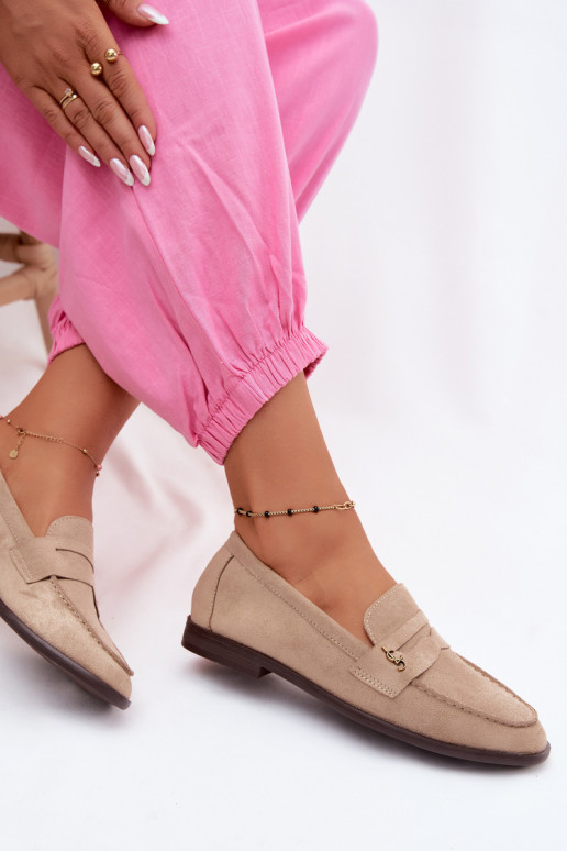 Beige faux suede dames mocassins Prestelle
