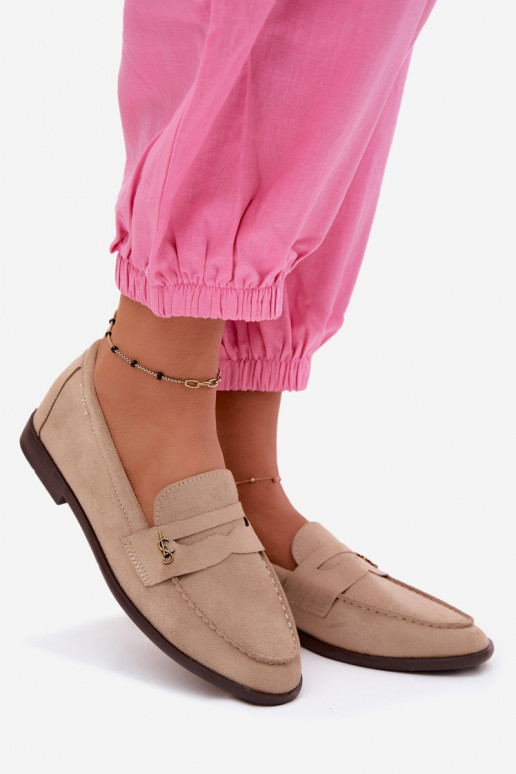 Beige faux suede dames mocassins Prestelle