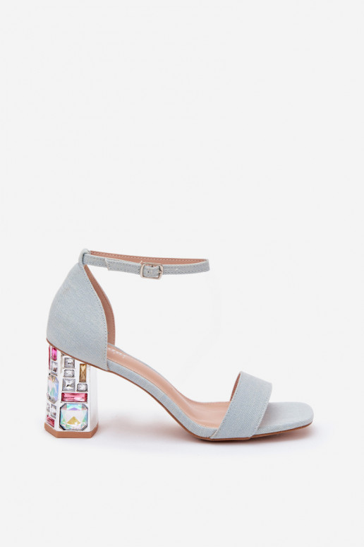Dames sandalen met hoge hak en sprankelende studs van denim Cloudie