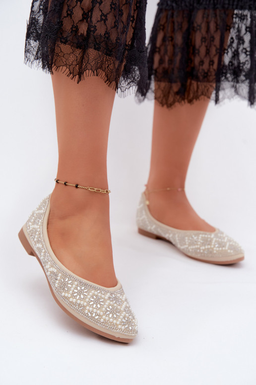 Damesbalerina's met decoratie in zandkleur Lemonia